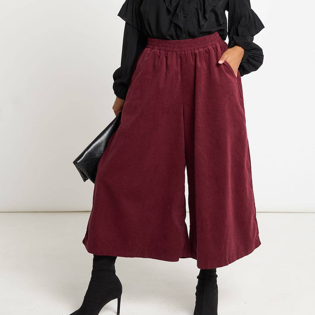 Cord Wide Leg Culottes in Berry