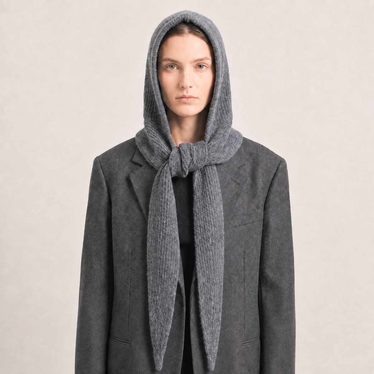 Plain Triangle Hooded Scarf in Dark Grey: One Size