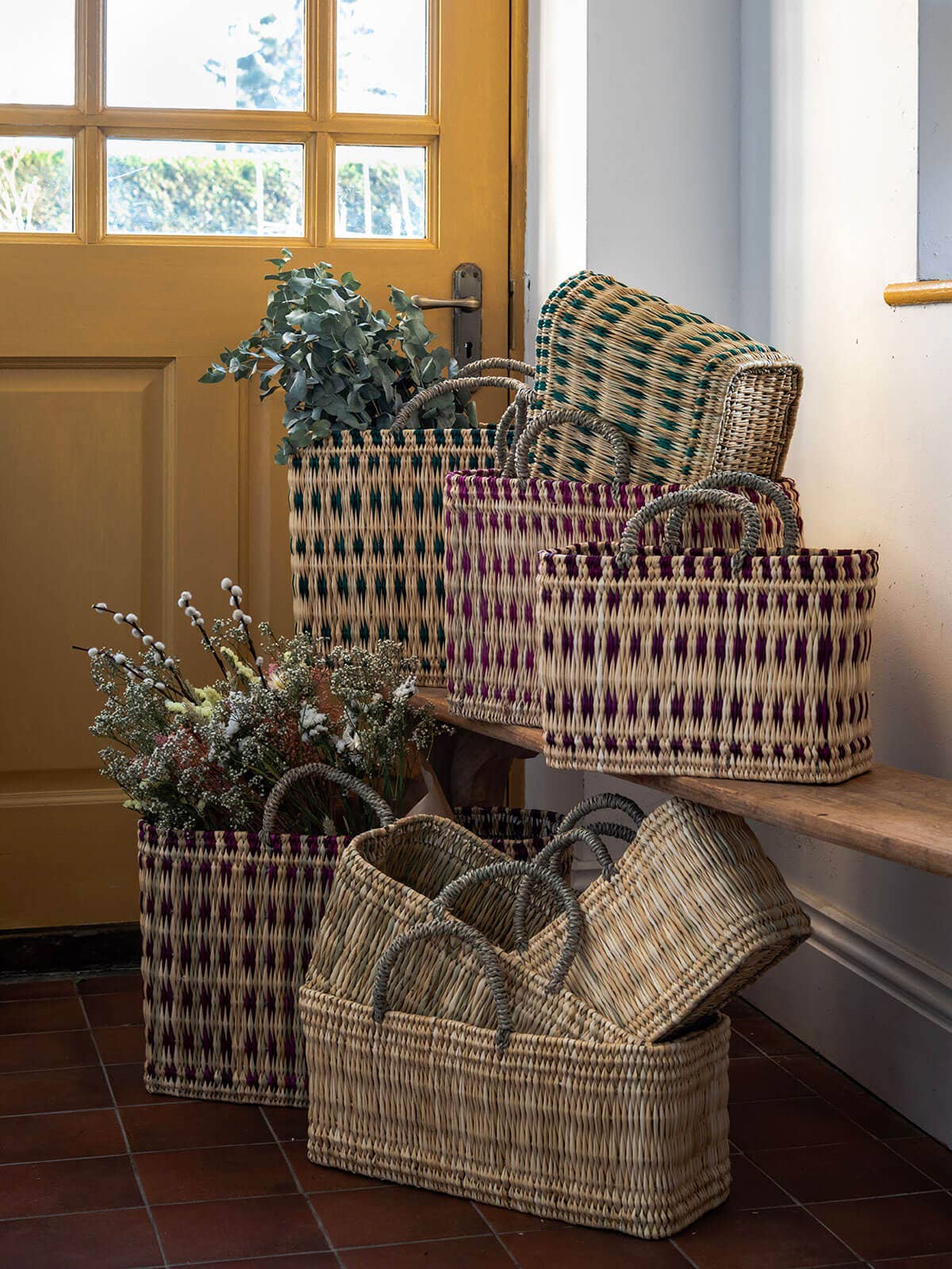 Woven Reed Basket, Green