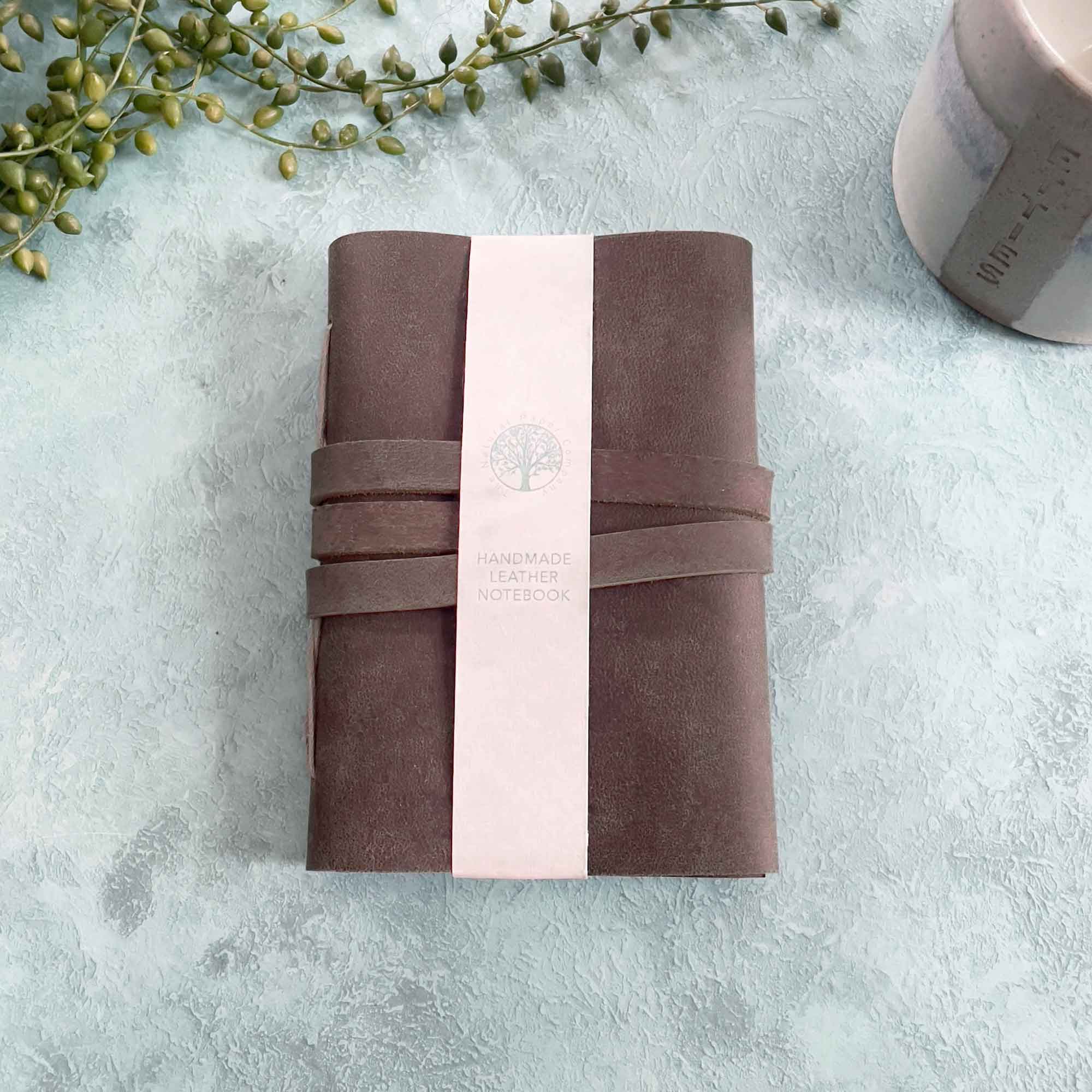 A6 Handmade Leather Notebook in Gift Bag - Dark Brown |