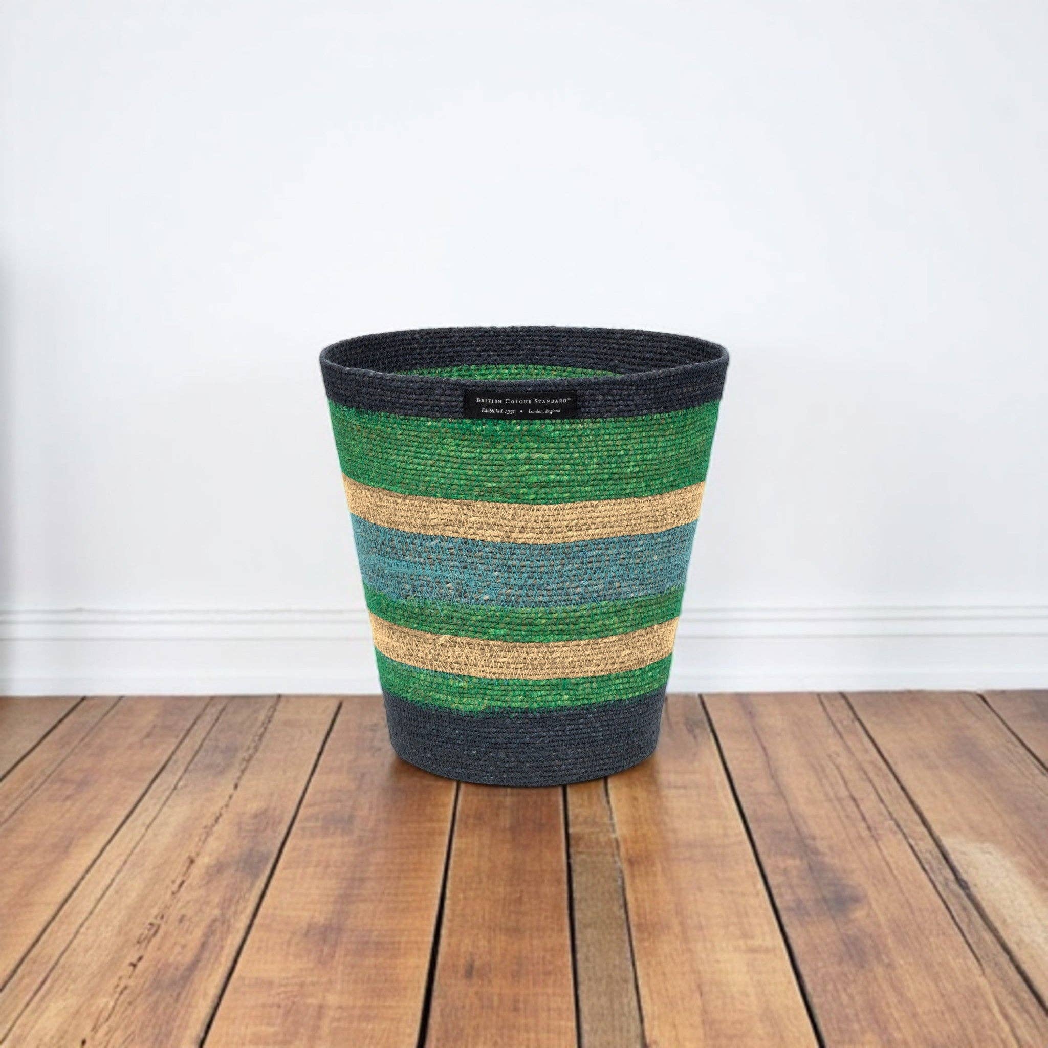 Seagrass Waste Paper Basket in Beryl & Midnight Blue