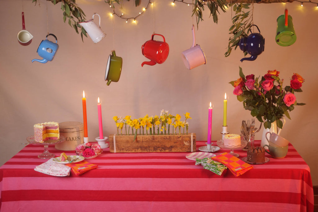 Pink and Red Stripe Tablecloth