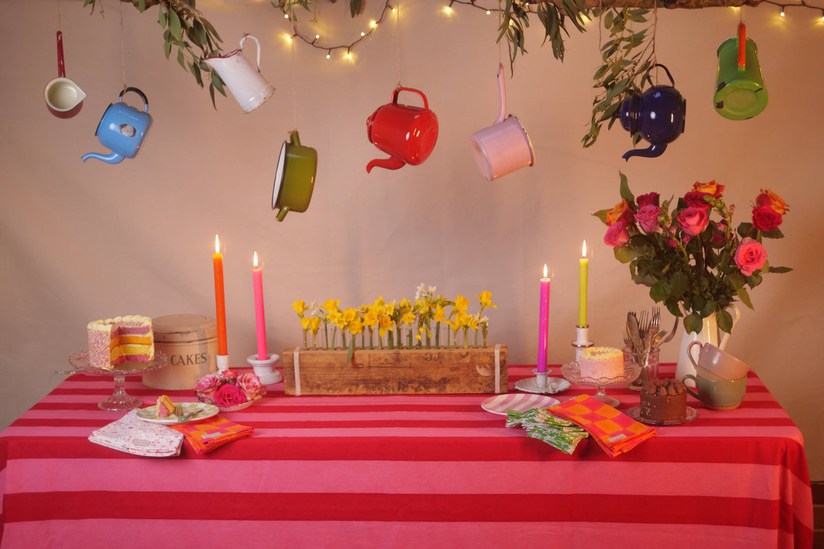 Pink and Red Stripe Tablecloth