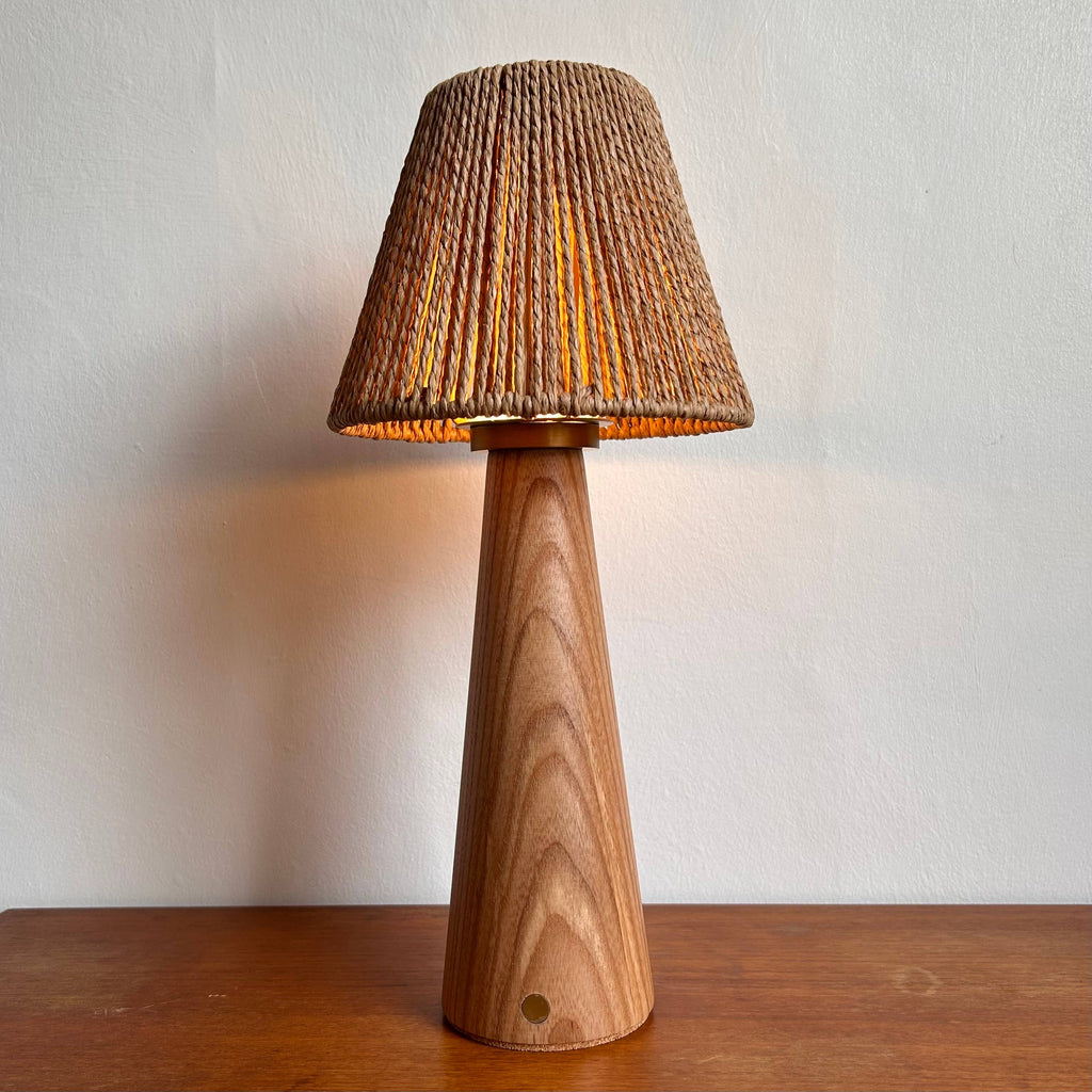Smooth Beech style rechargeable touch lamp with rope shade : Rope drum