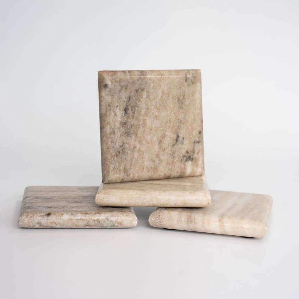 Aydin, Square Brown Marble Coasters, Set of 4