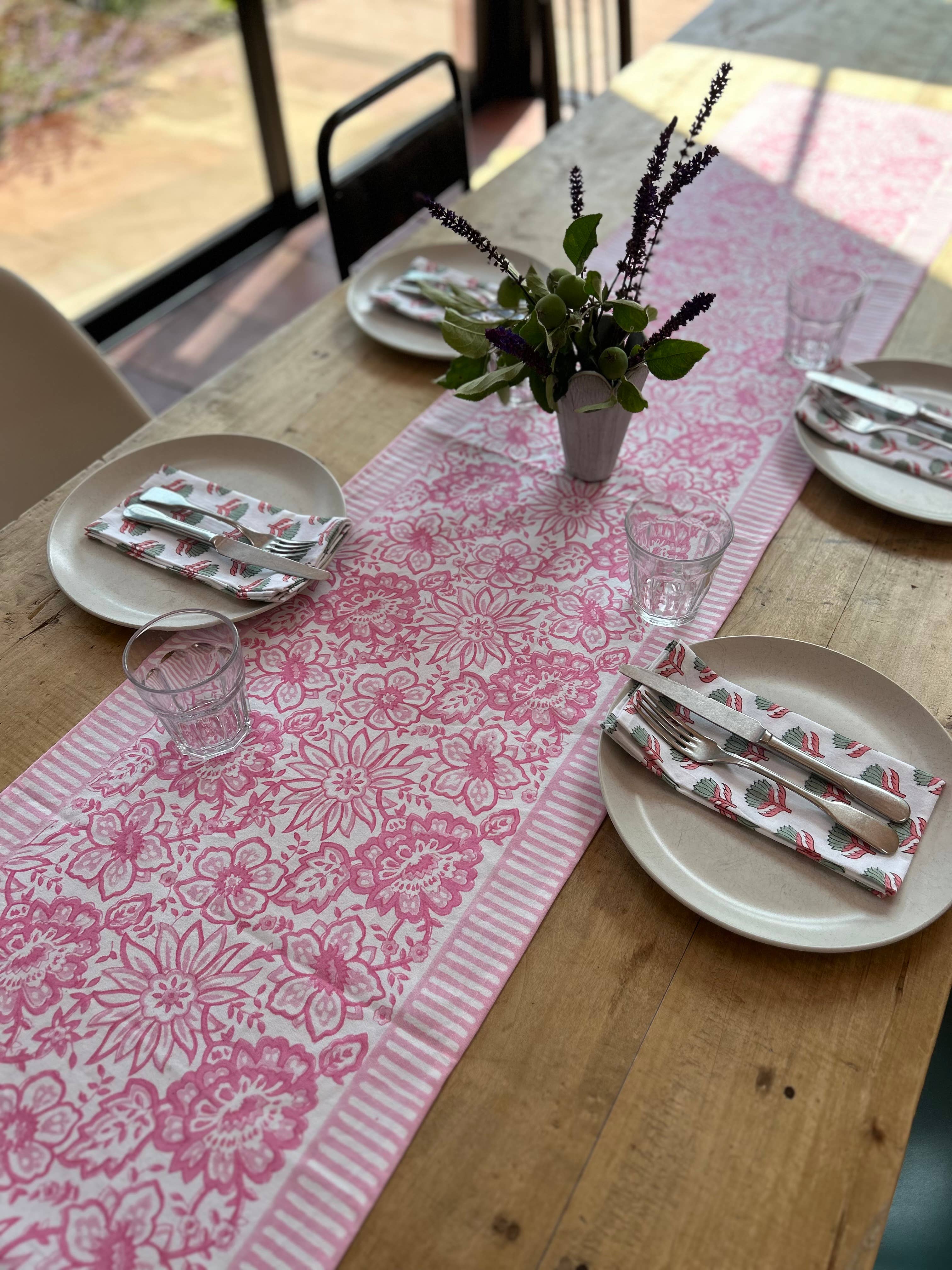 MEADOW SOFT PINK hand block printed runner