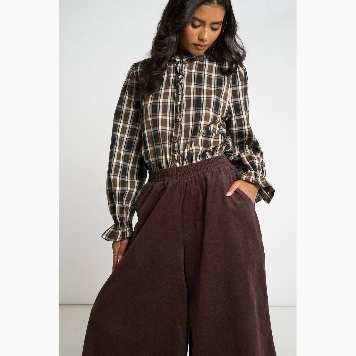 Cord Wide Leg Culottes in Brown
