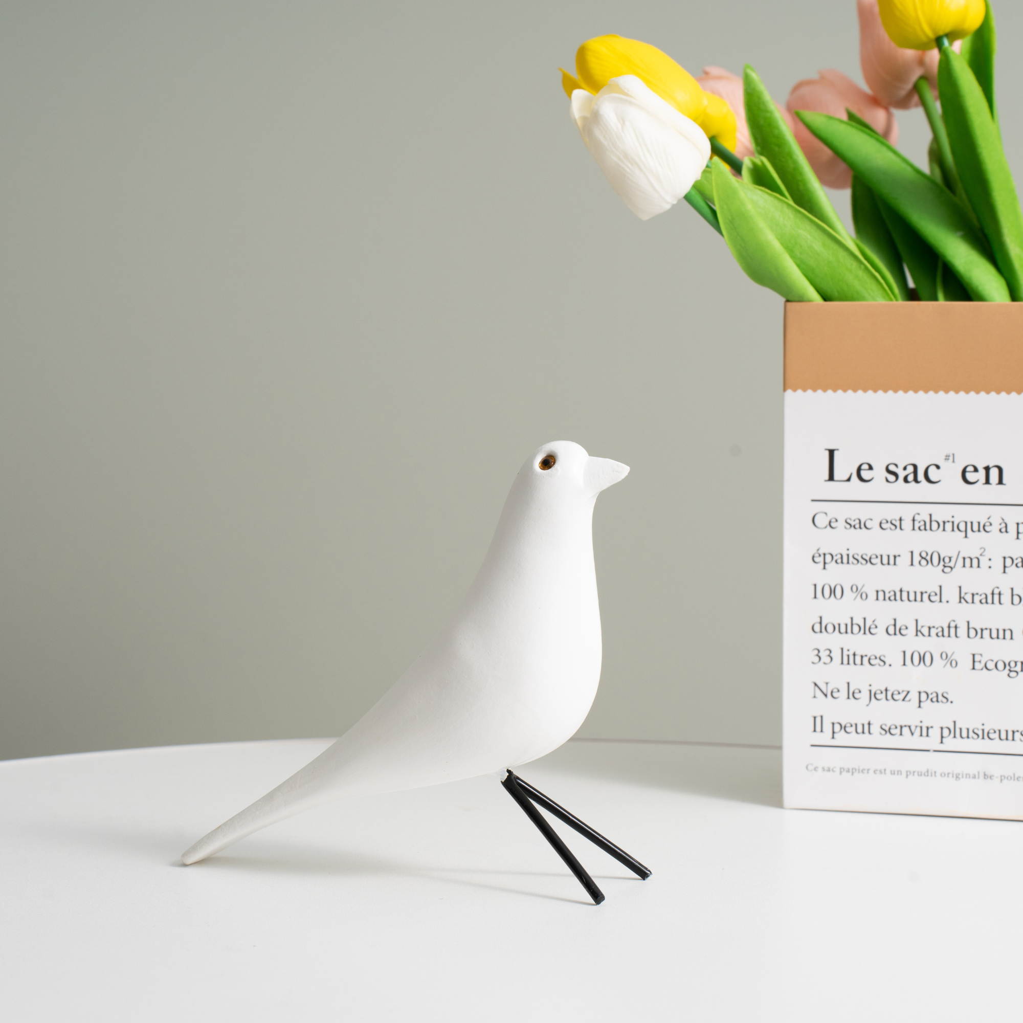 Wooden Minimalist Bird Ornaments: White