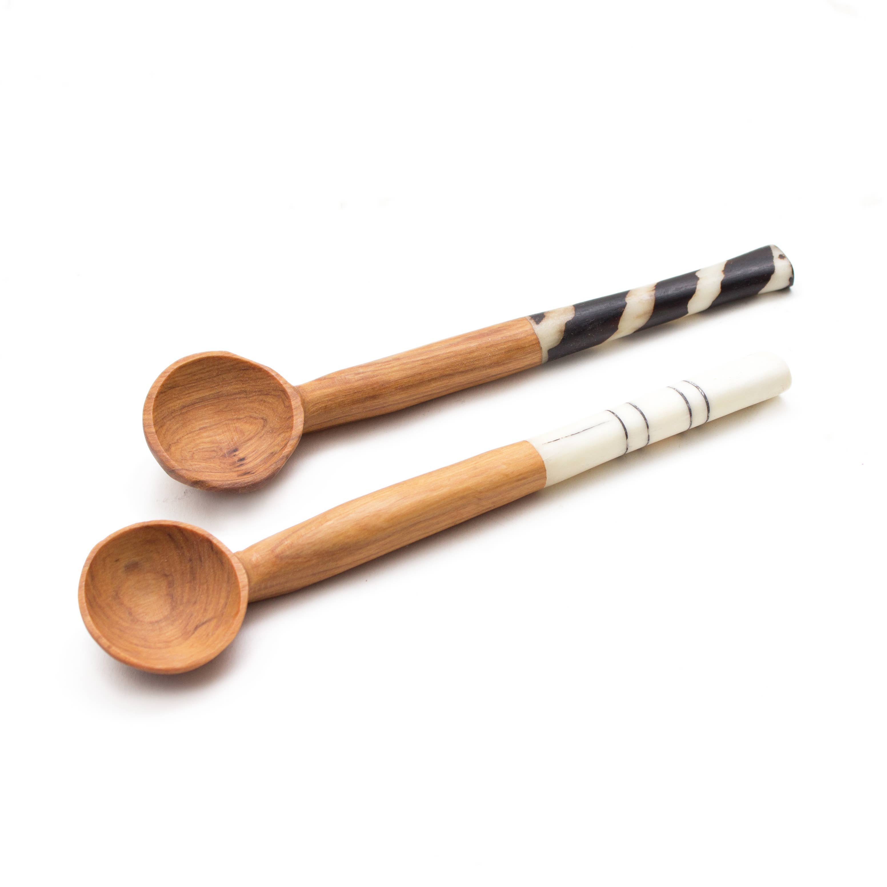 Olive Wood Batik Handled Sugar Spoon: Orange