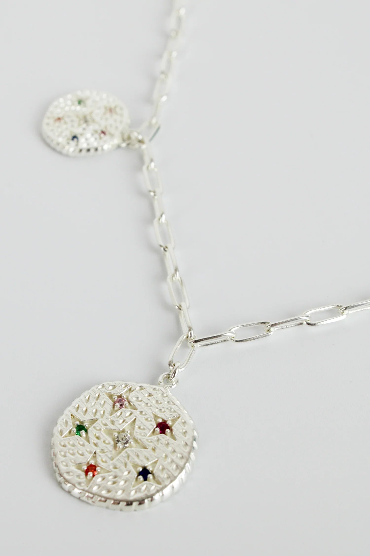 Silver Multi Crystal Coin Necklace