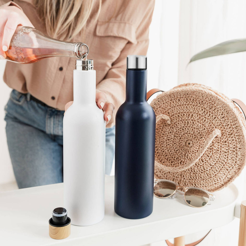 Double Wall Insulated Travel Wine Bottle - 750ml (25oz): White