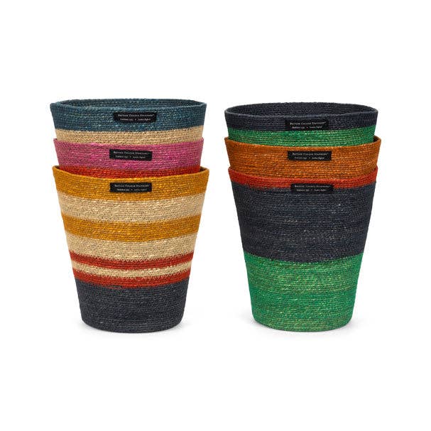 Seagrass Waste Paper Basket in Beryl & Midnight Blue