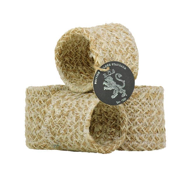 Jute Napkin Rings in Pearl White/Natural, Tied Set of 4