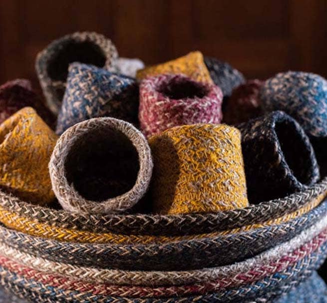 Jute Napkin Rings in Jet Black/Natural, Tied Set of 4
