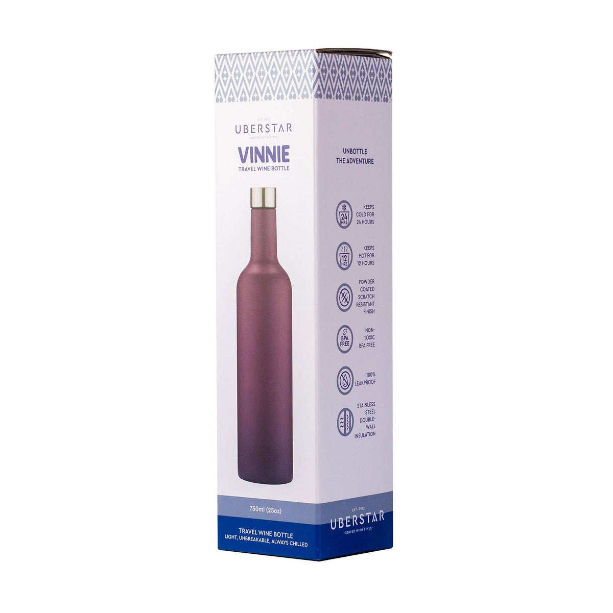 Double Wall Insulated Travel Wine Bottle - 750ml (25oz): White