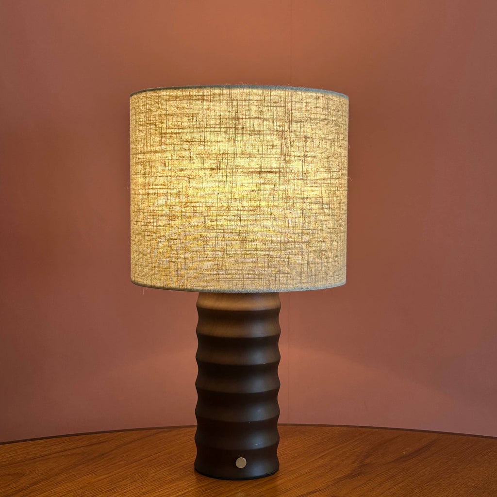 Bamboo Block style rechargeable touch lamp with cream shade : Walnut