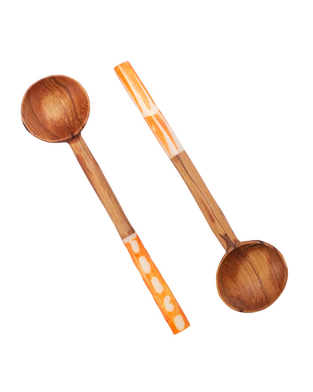 Olive Wood Batik Handled Sugar Spoon: Orange