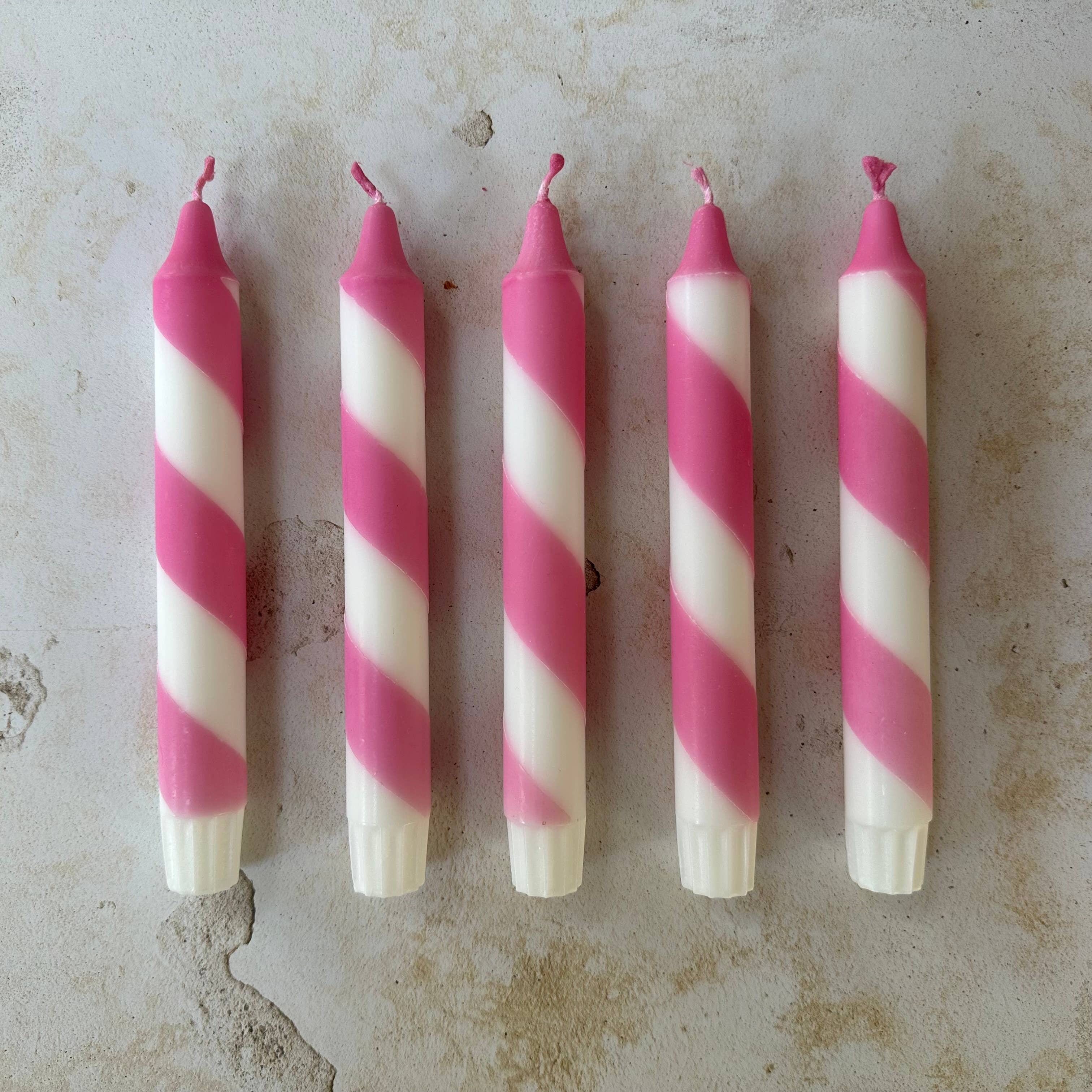 Pink & White Candy Cane Stripe Hand Dipped Candles 