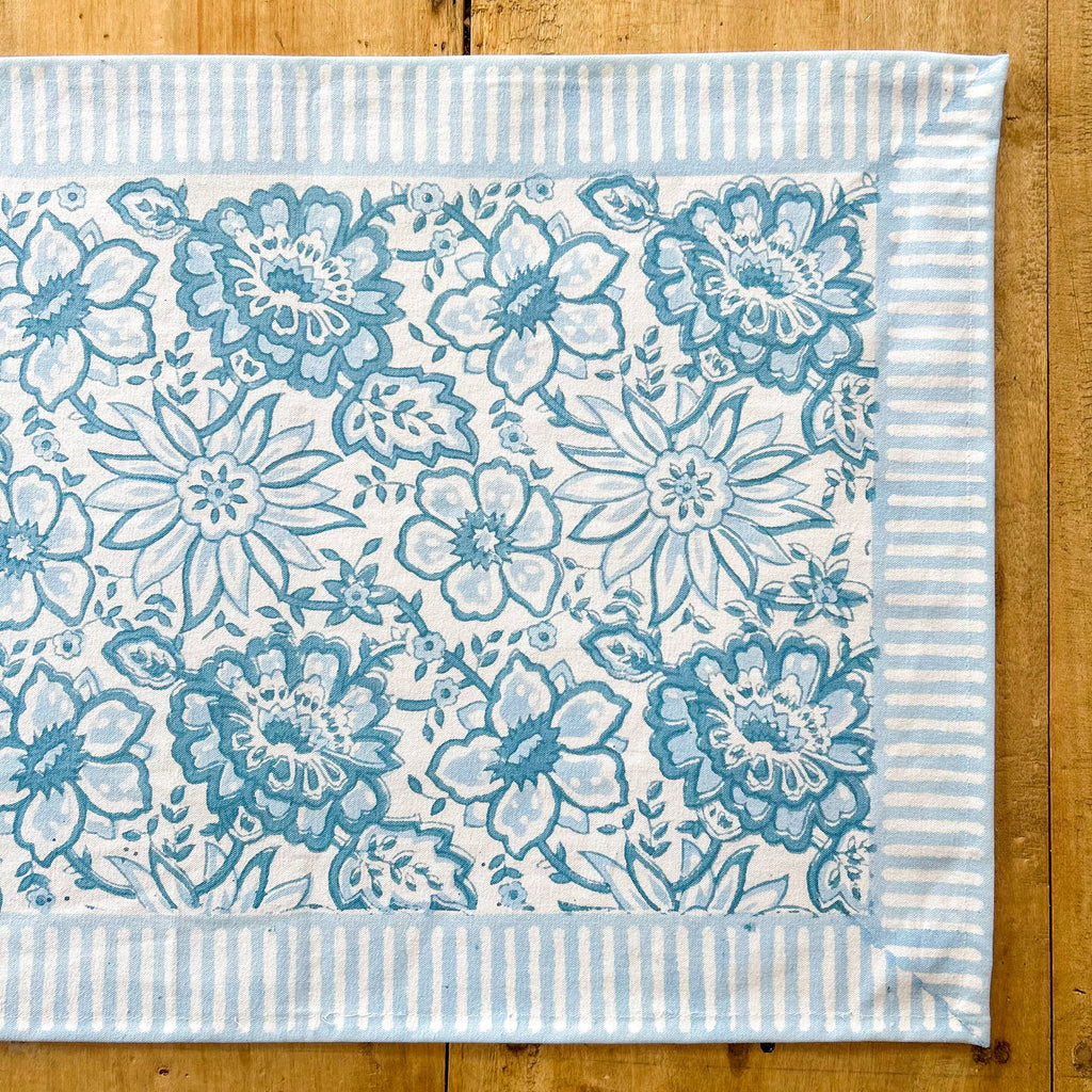 NEW MEADOW BABY BLUE hand block printed runner