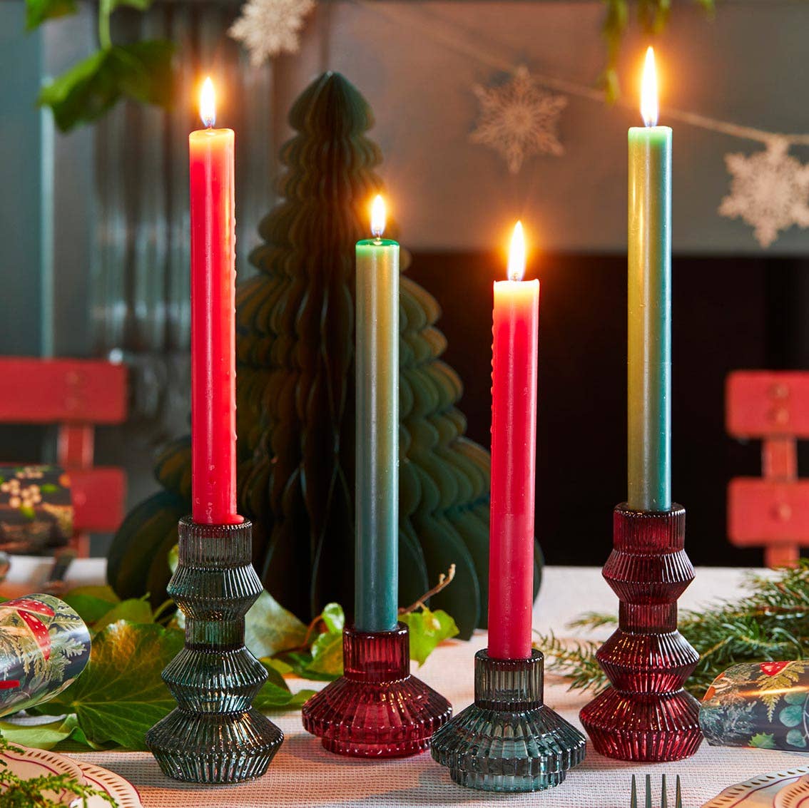 Sage Green Glass Candlestick Holder