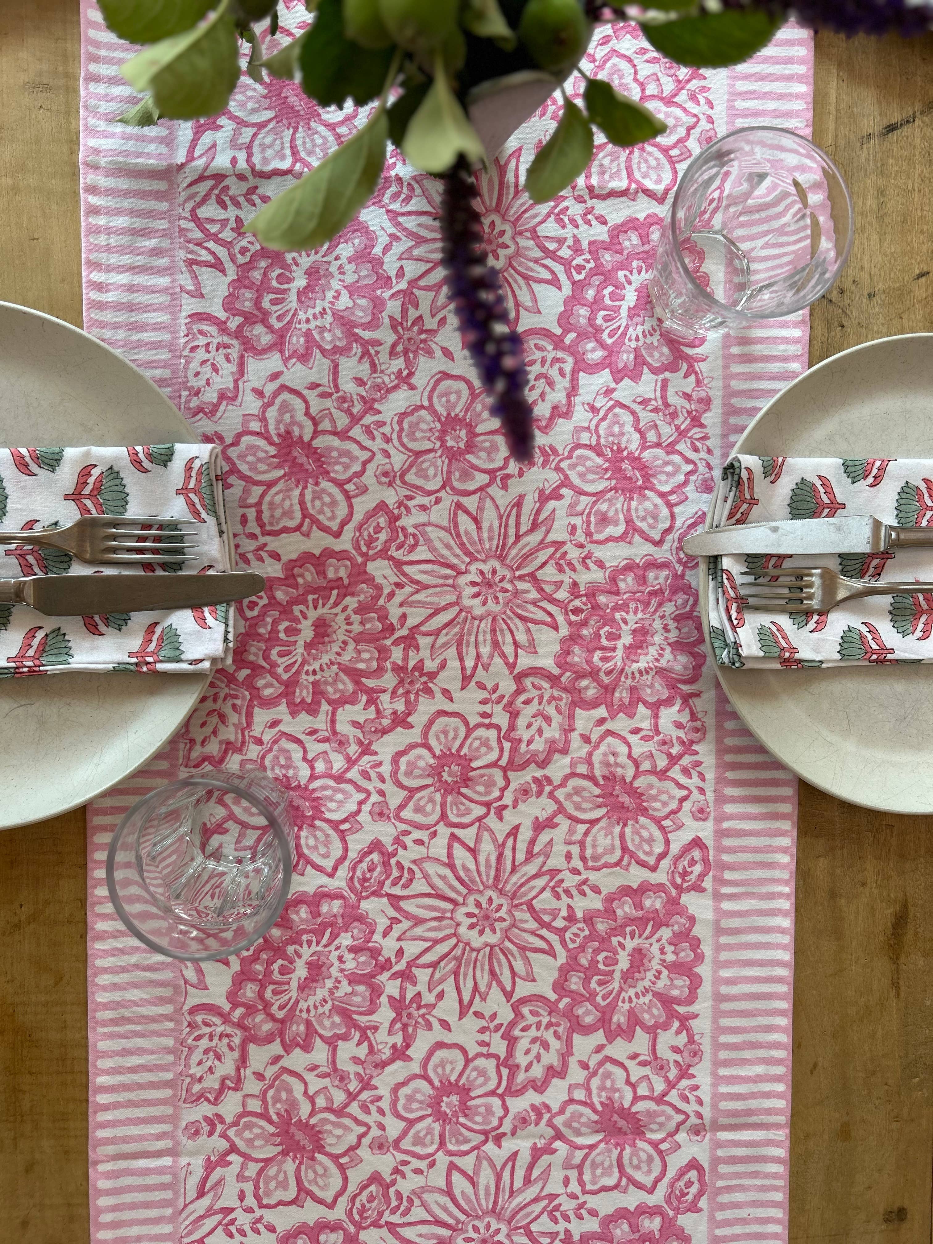MEADOW SOFT PINK hand block printed runner