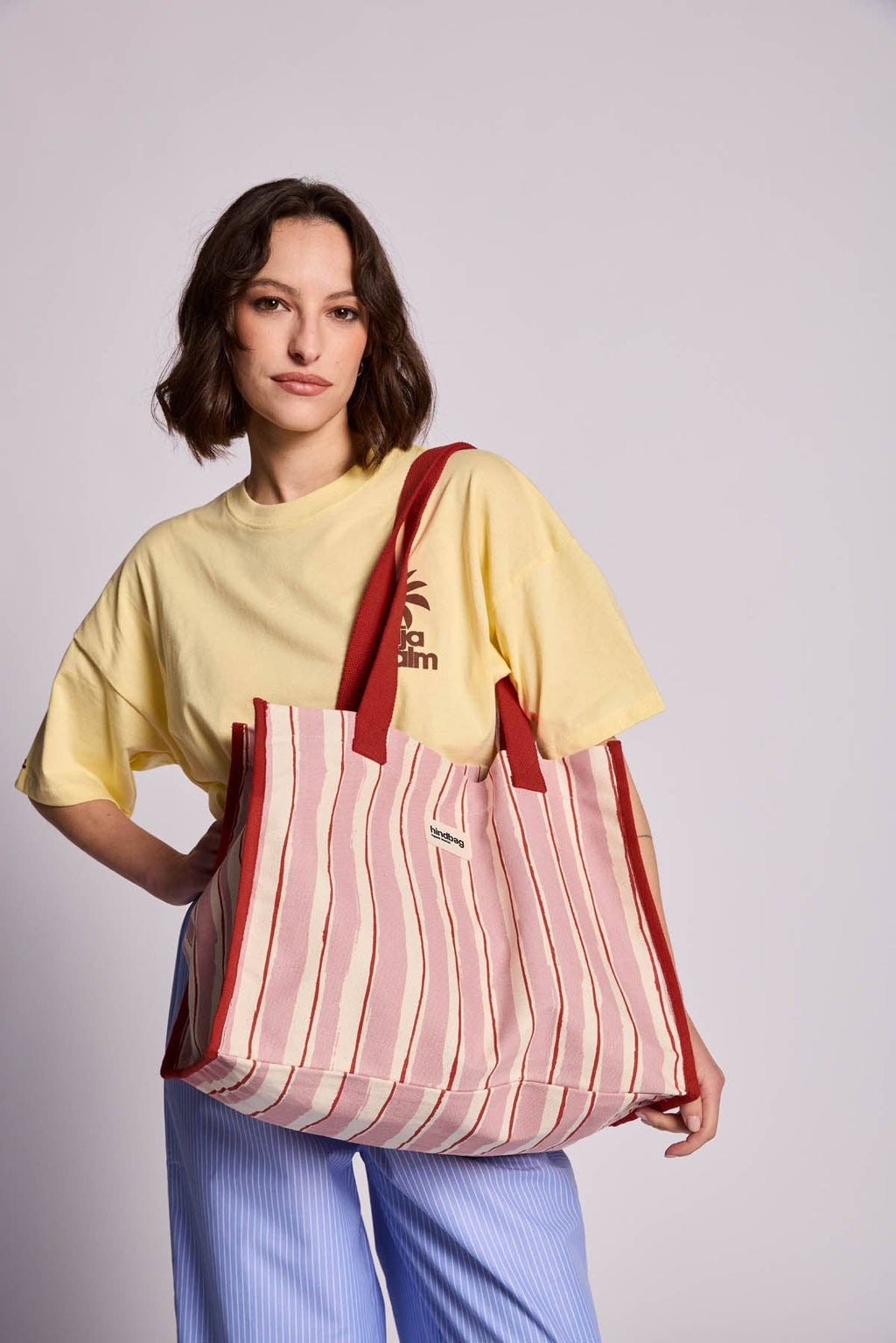 Claude striped tote bag in red and pink