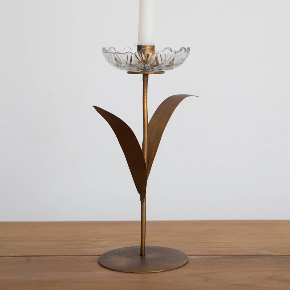 Glass Flower Single Candle Holder