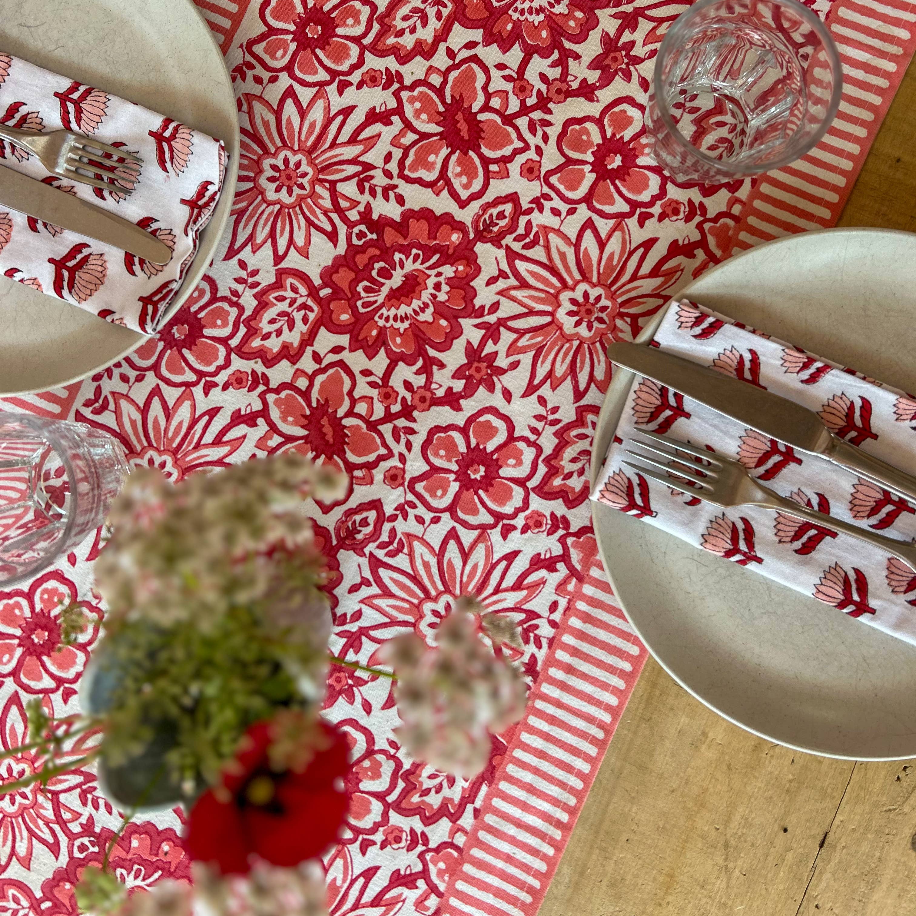 MEADOW CORAL hand block printed runner