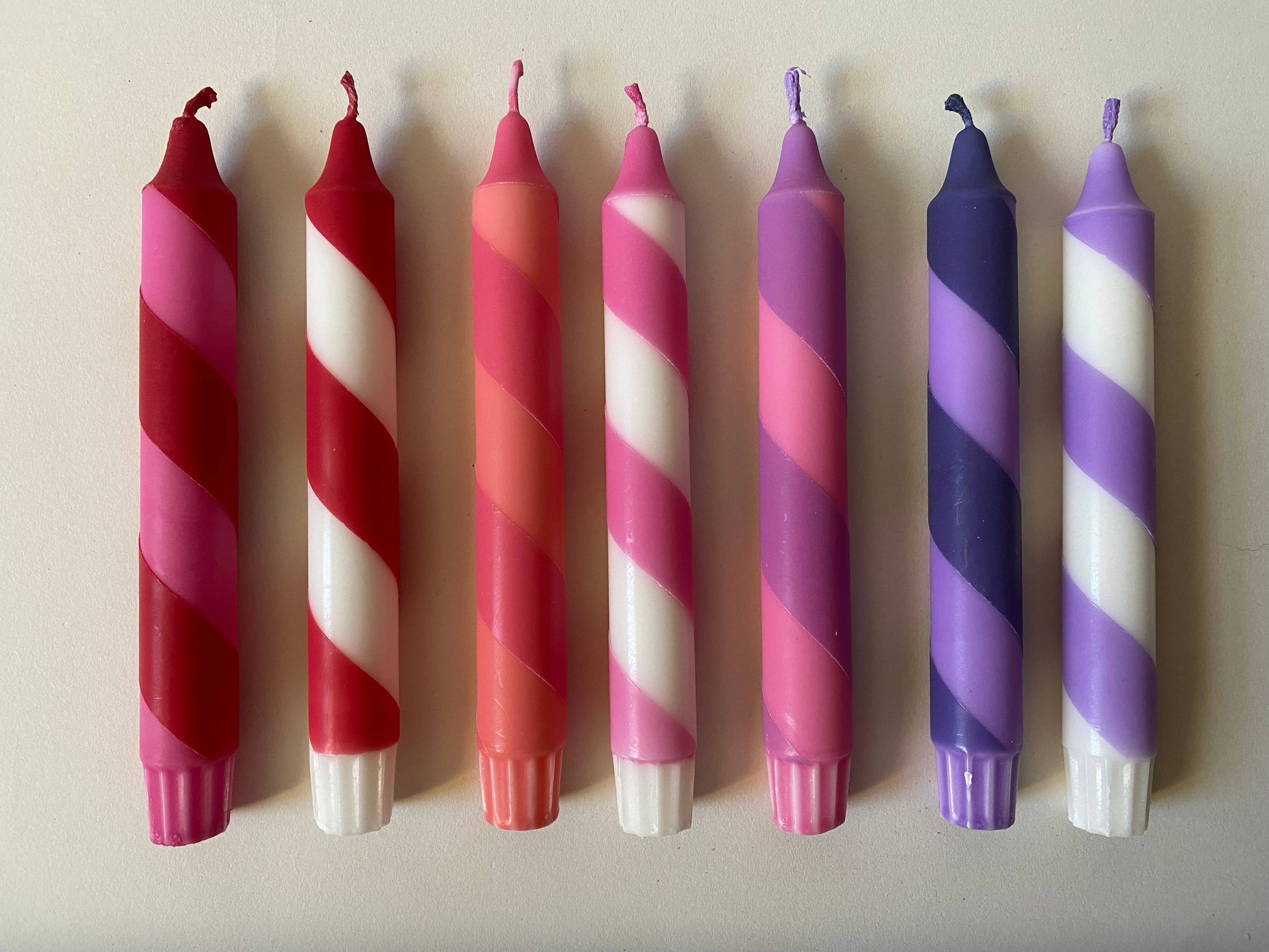 Pink & White Candy Cane Stripe Hand Dipped Candles 
