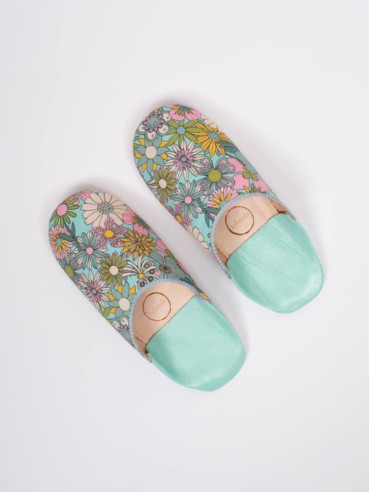 Margot Floral Leather Slippers - green/blue floral