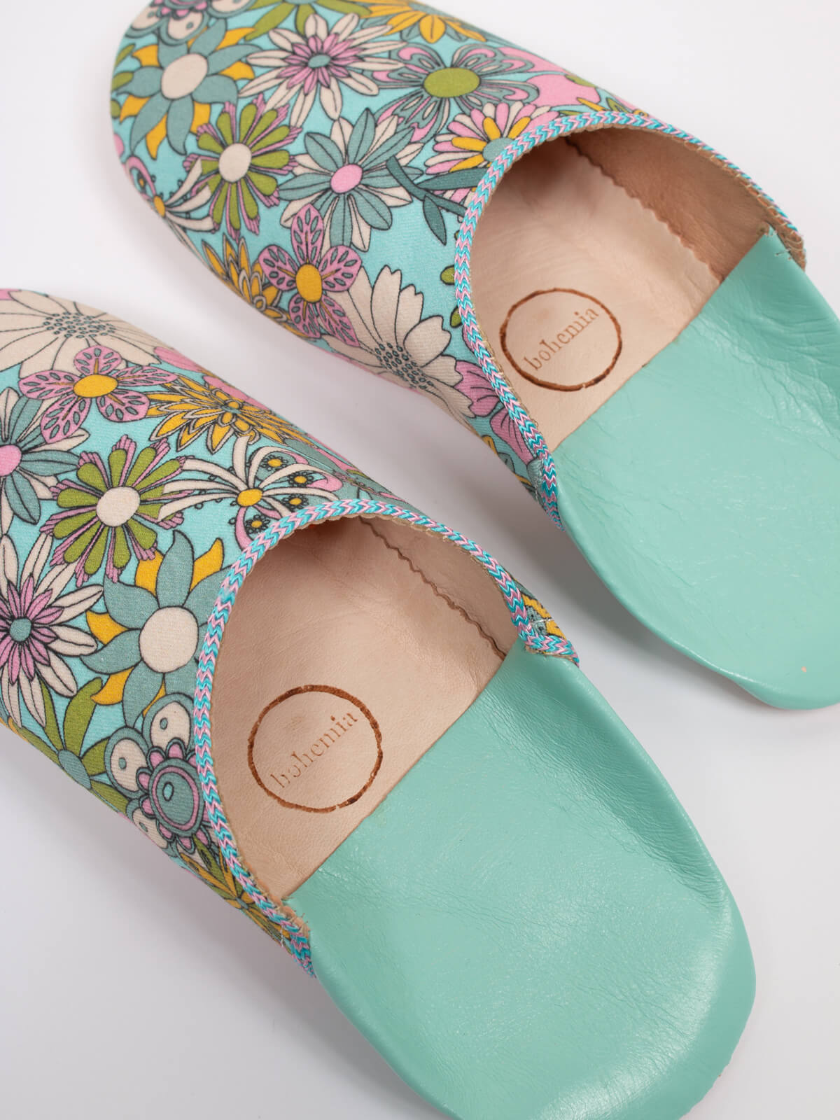 Margot Floral Leather Slippers - green/blue floral