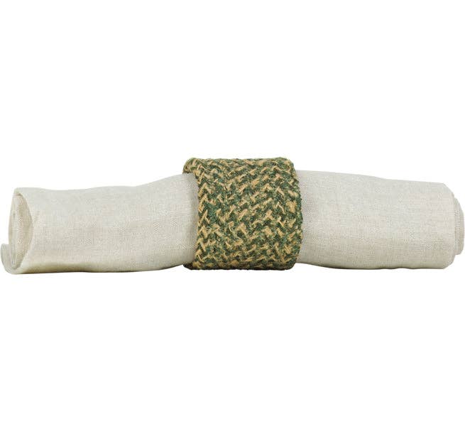 Jute Napkin Rings in Olive/Natural, Tied Set of 4