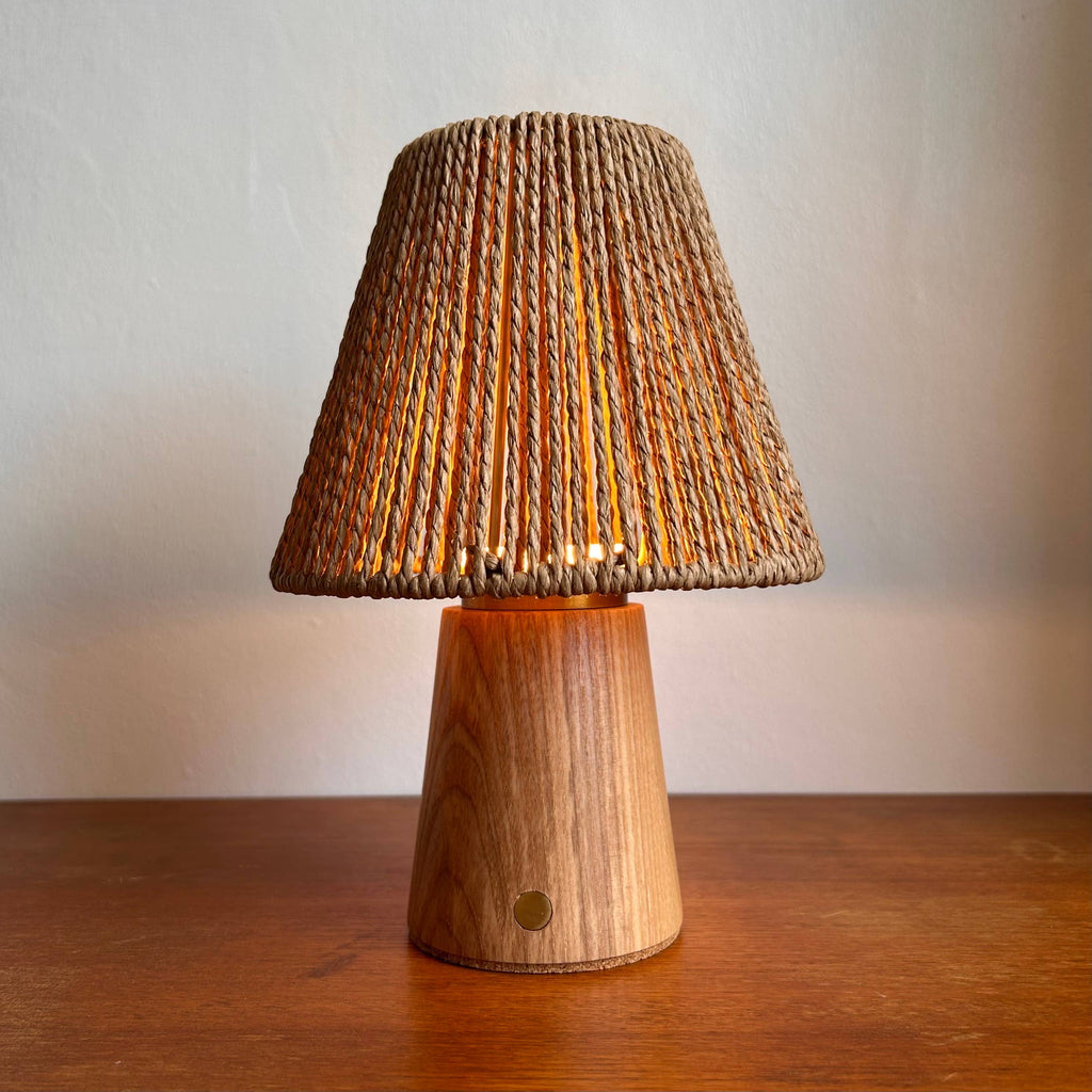 Small Smooth Beech rechargeable touch lamp cone rope shade