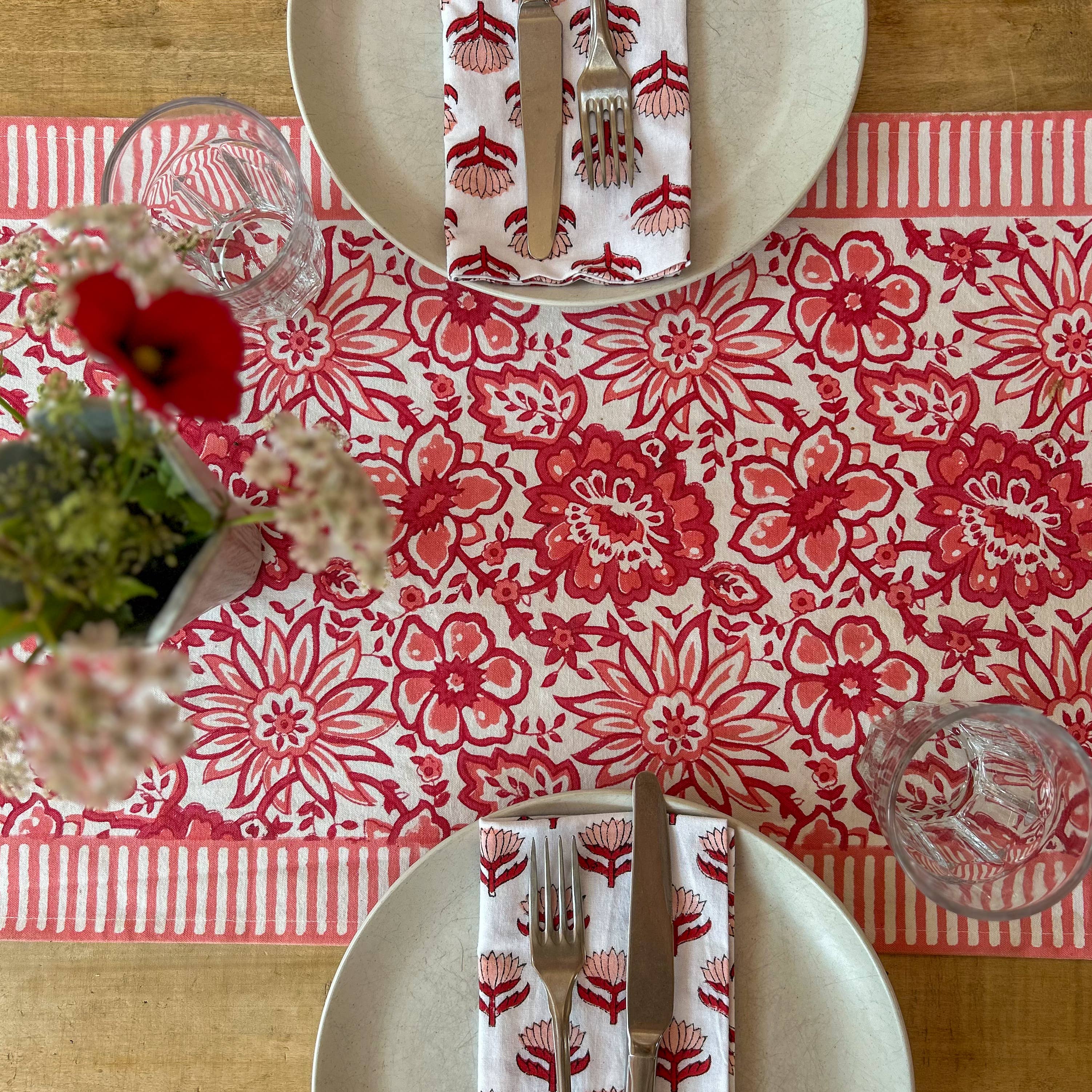 MEADOW CORAL hand block printed runner