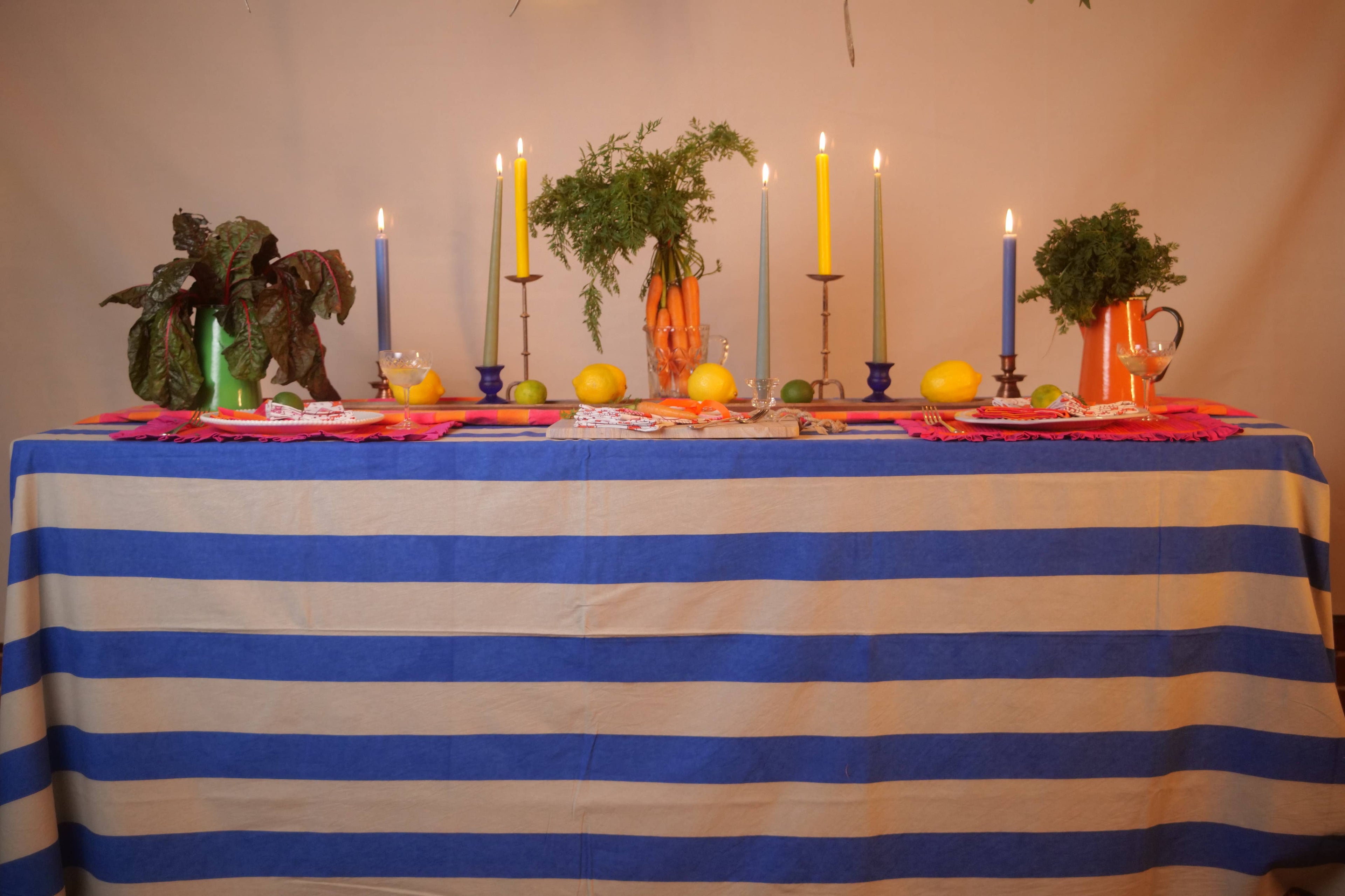 Blue and Beige Stripe Tablecloth