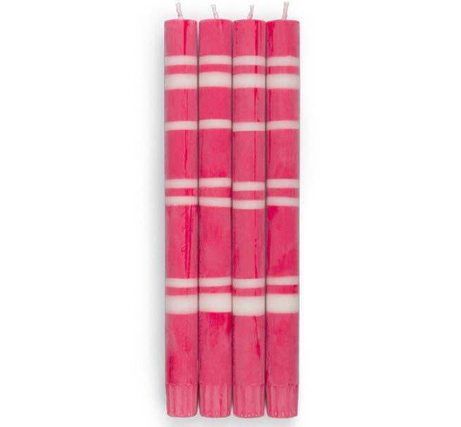 Striped Oriental Red & Pearl Eco Dinner Candles