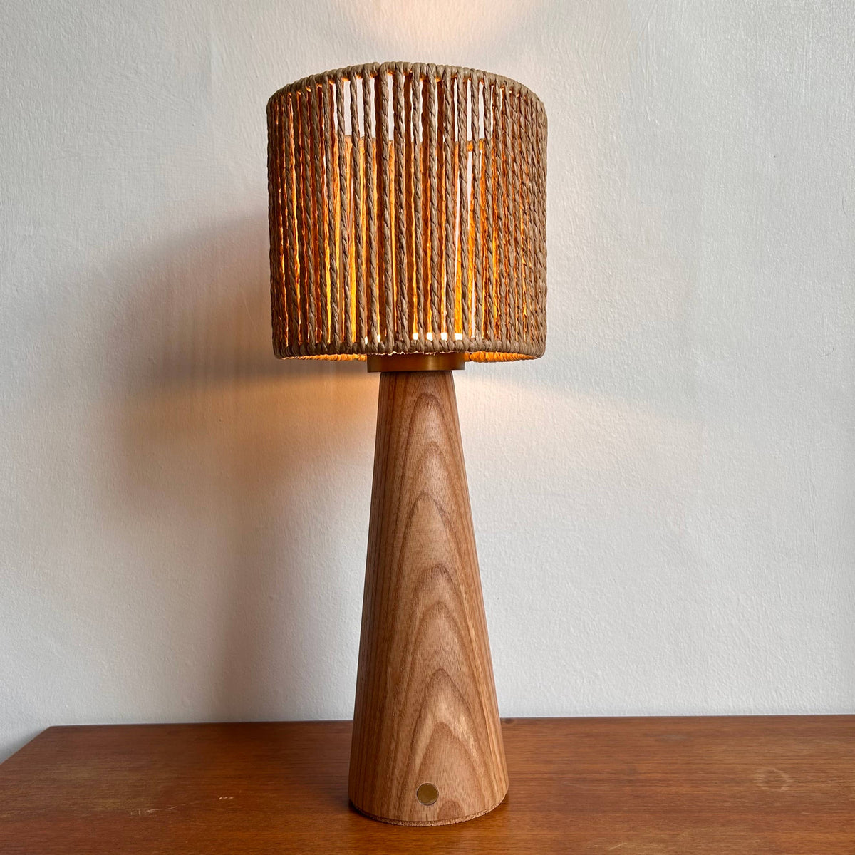 Smooth Beech style rechargeable touch lamp with rope shade : Rope drum