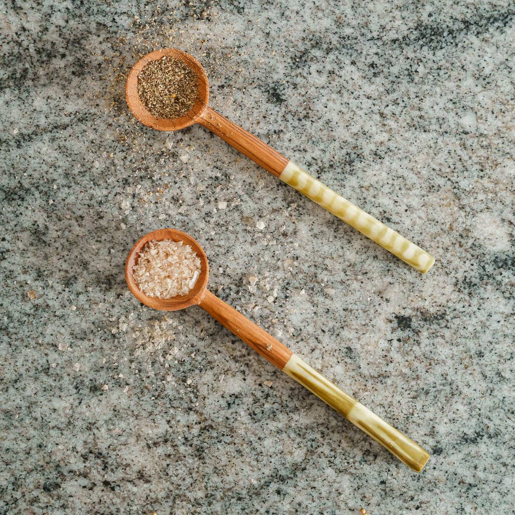 Olive Wood Batik Handled Sugar Spoon: Orange