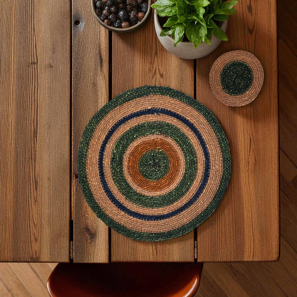 Seagrass Placemat - Olive / Old Rose: