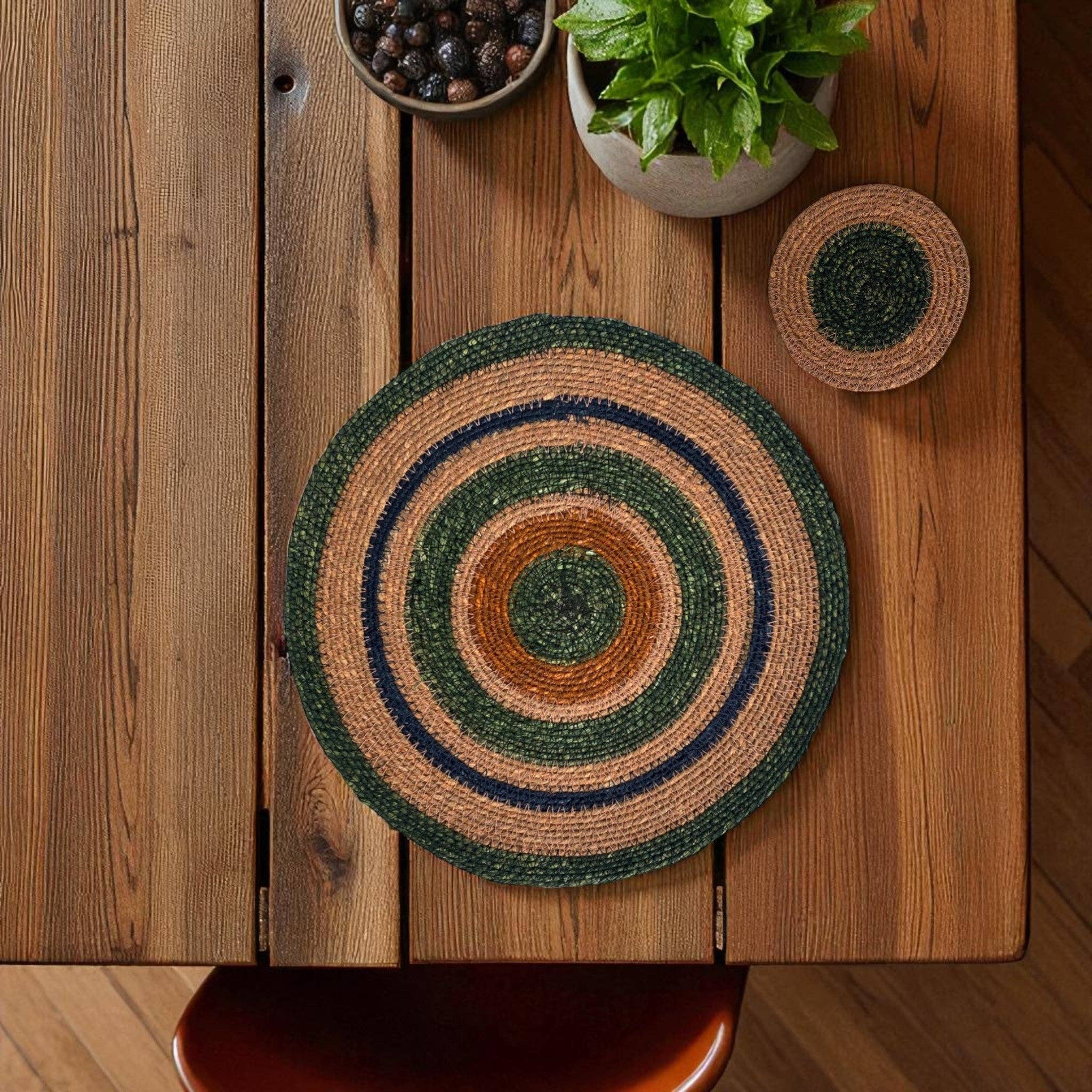 Seagrass Placemat - Olive / Old Rose: