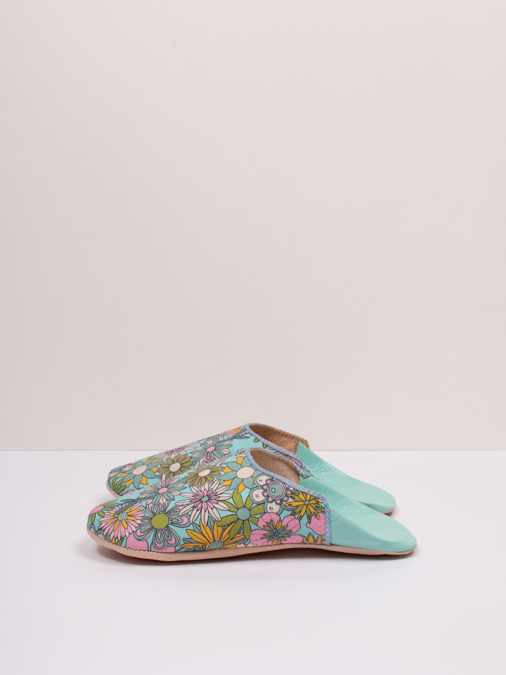 Margot Floral Leather Slippers - green/blue floral