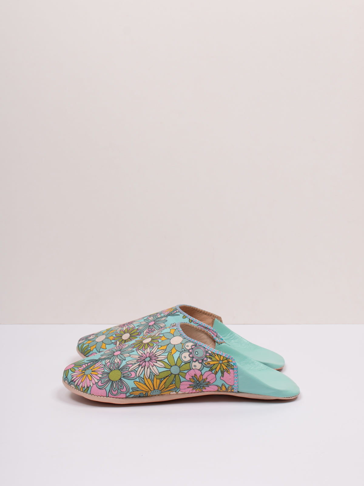 Margot Floral Leather Slippers - green/blue floral