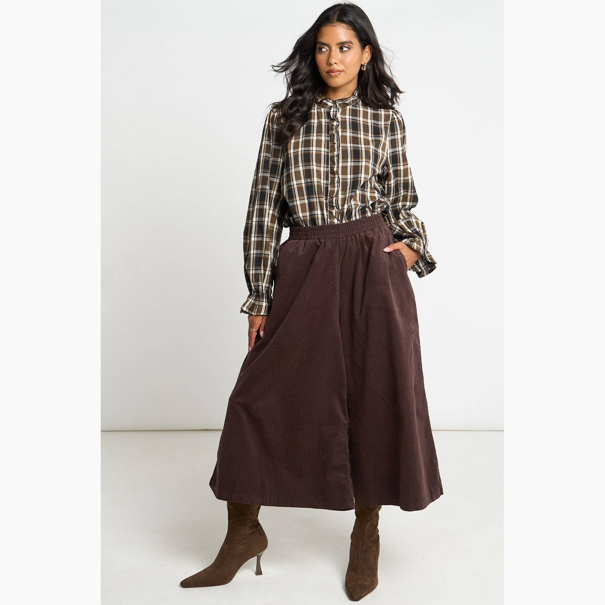 Cord Wide Leg Culottes in Brown