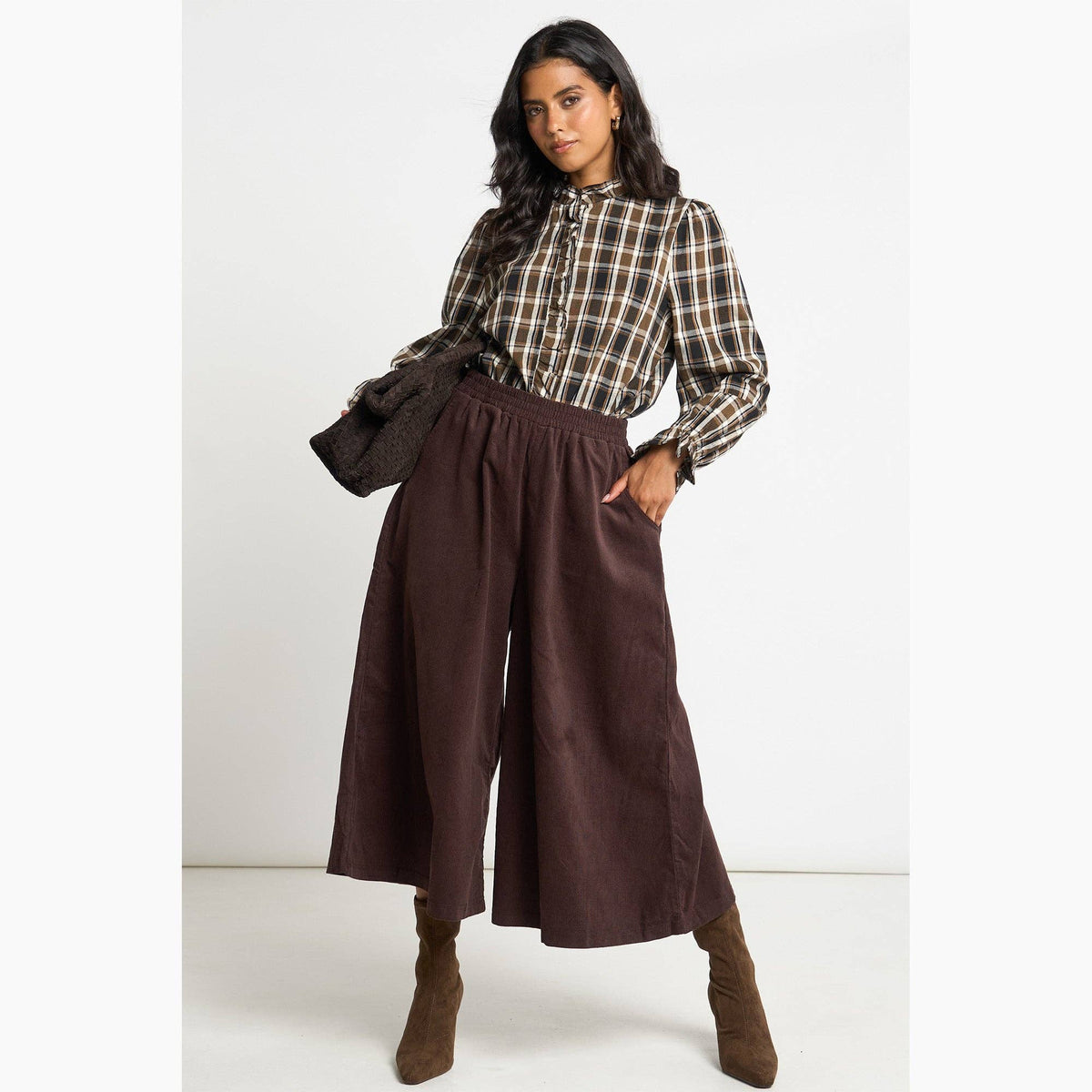 Cord Wide Leg Culottes in Brown