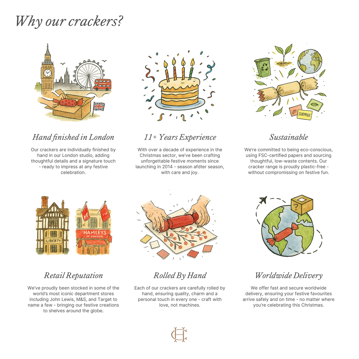 White Christmas - Handmade Luxury Christmas Crackers (6pcs): Family Fun & Games