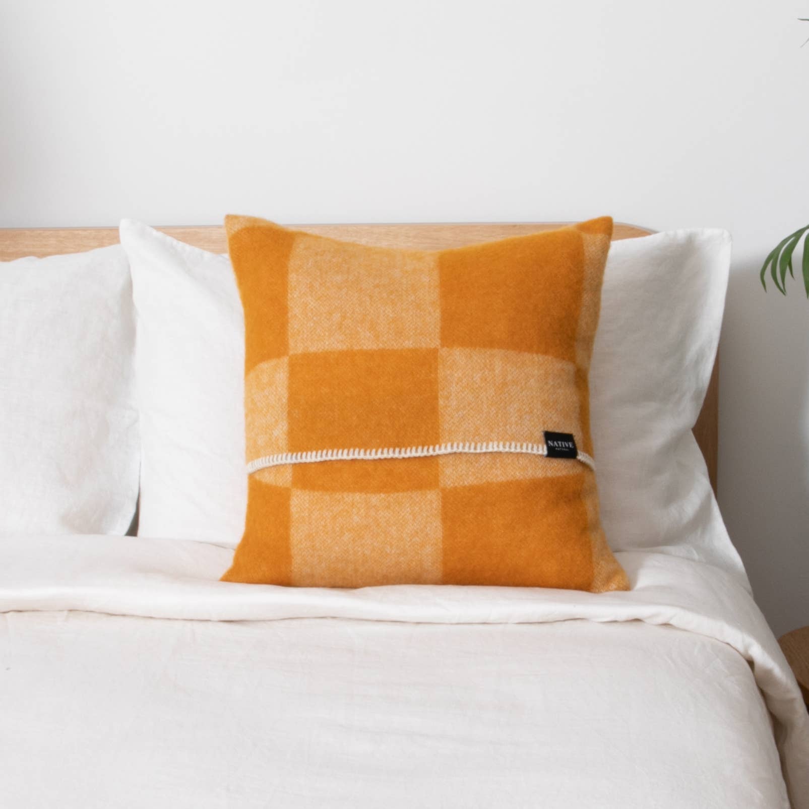 Checkerboard Orange Wool Cushion Cover 45x45cm