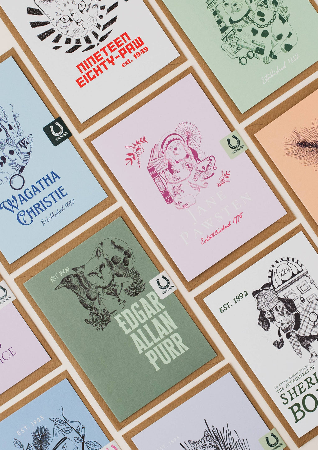 Literary Pun Cat and Dog Notecards - Set of 10
