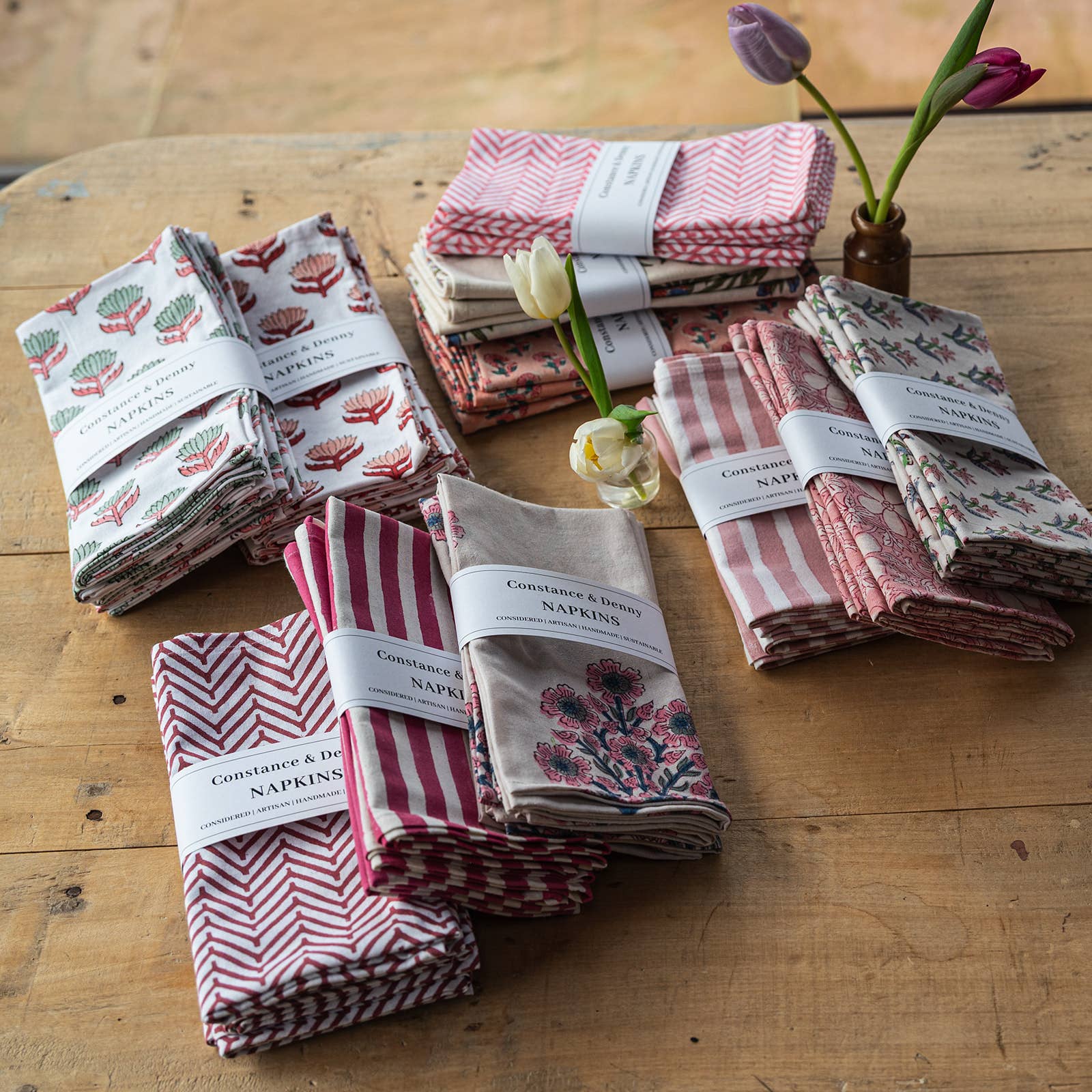 CHEVRON CHERRY set of 6 cotton napkins