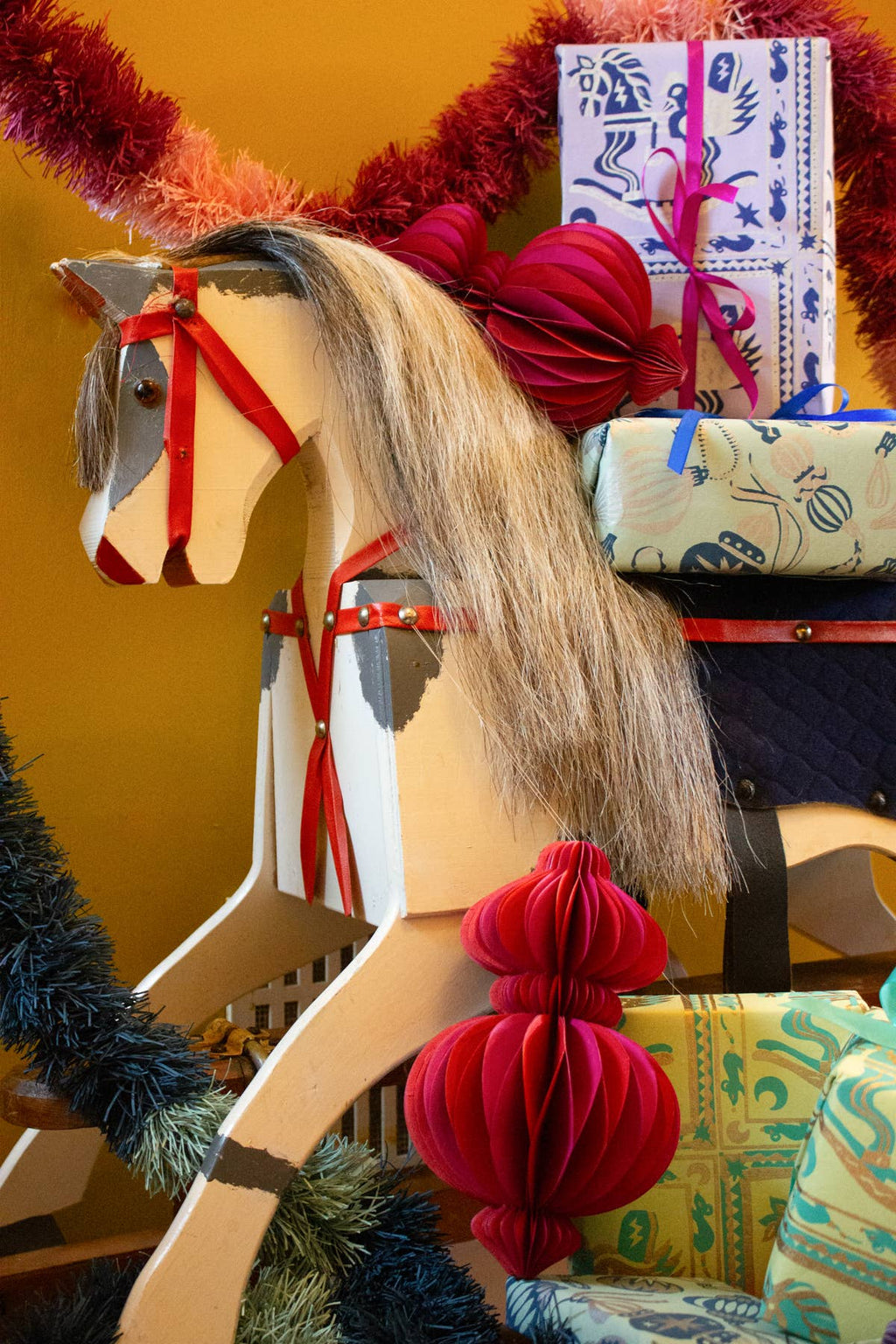 Indian Recycled Paper Fold-Away Bauble Decoration: Navy