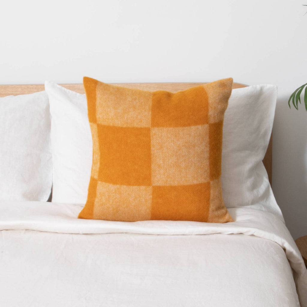 Checkerboard Orange Wool Cushion Cover 45x45cm